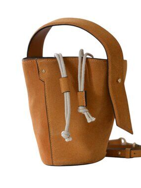 MNG Suede Bucket Bag Brown Crossbody Removable Strap & Handle – Excellent Condit